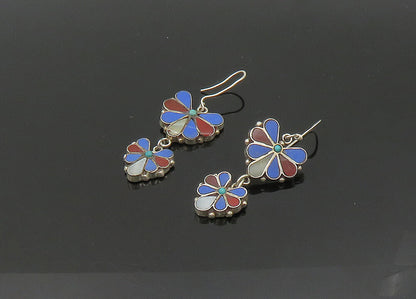925 Silver Vintage Mother Of Pearl & Multi Stone Dangle Earrings EG10762