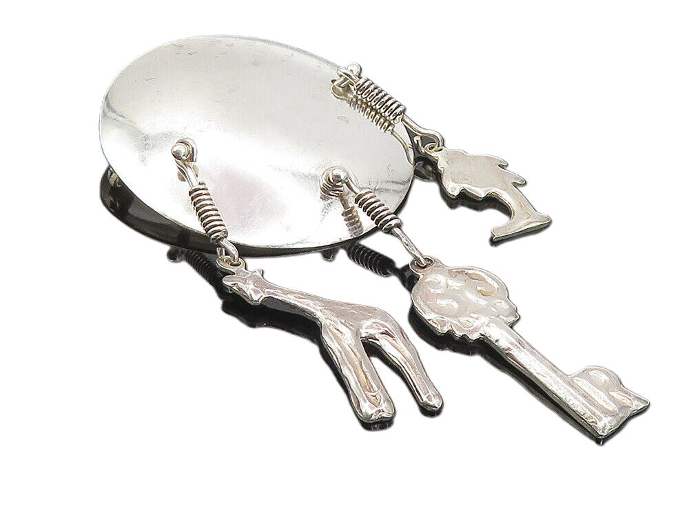 MEXICO 925 Sterling Silver  Vintage Shiny Dangling Charms Brooch Pin  BP3167