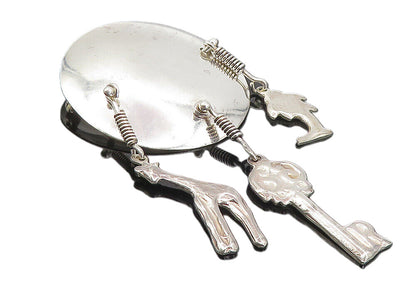MEXICO 925 Sterling Silver  Vintage Shiny Dangling Charms Brooch Pin  BP3167