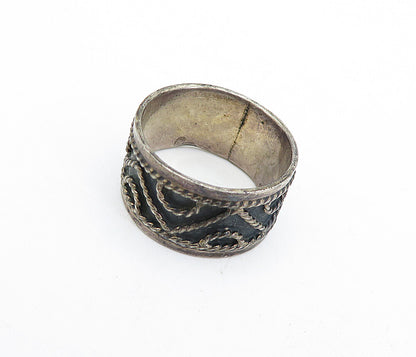 MEXICO 925 Sterling Silver  Vintage Dark Tone Twist Band Ring Sz 7  RG4722