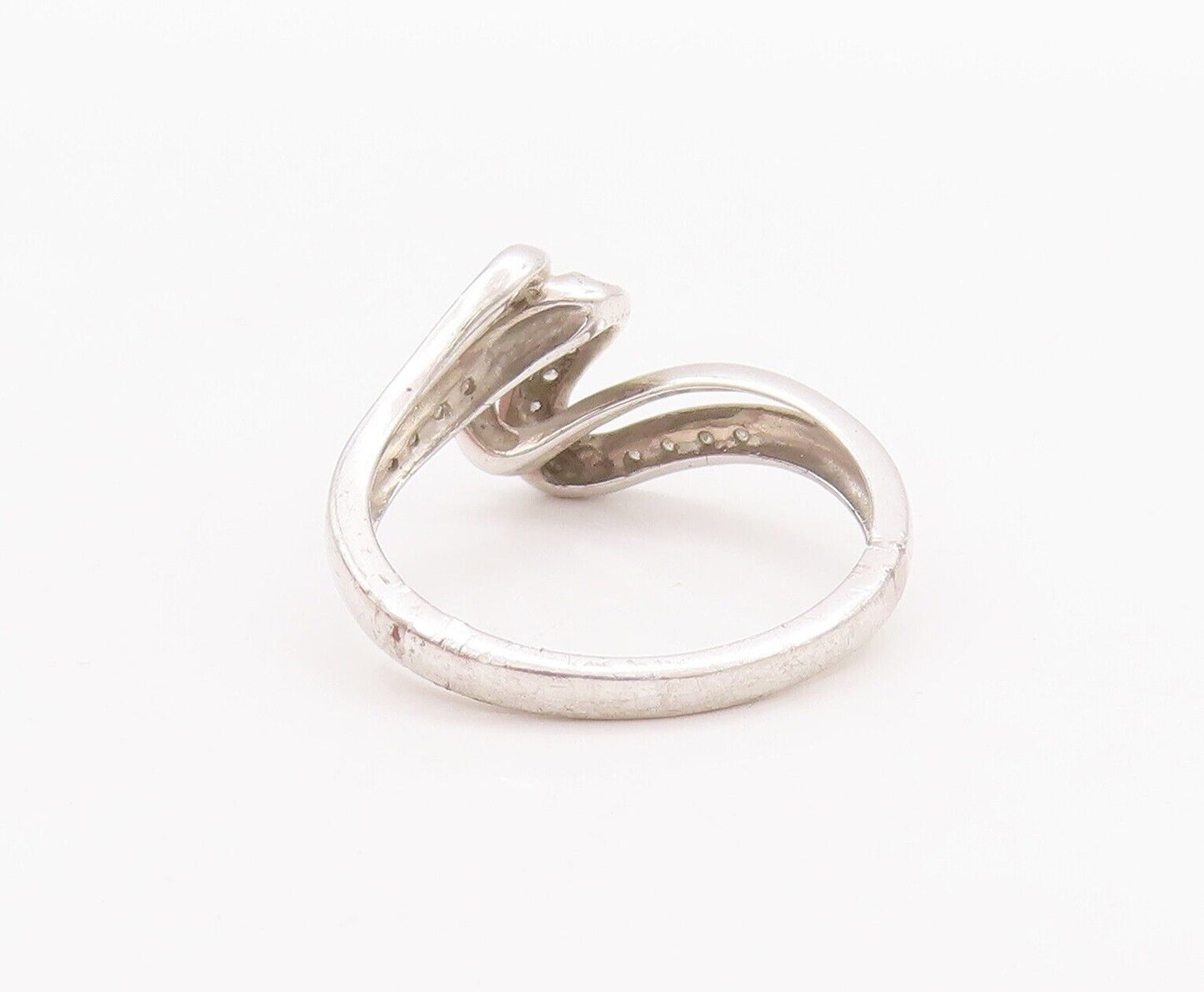 925 Sterling Silver Vintage Ring Designer Swirl Carved Diamonds  Sz 7.5  RG28573