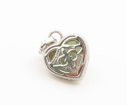 925 Sterling Silver Vintage Pendant JUDITH RIPKA Fluted Jade Love Heart  PT26611