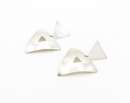 925 Sterling Silver  Vintage Shiny Open Triangle Dangle Earrings  EG9529