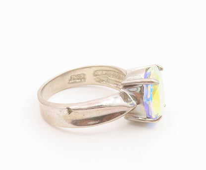 925 Sterling Silver Vintage Ring BADAVICI  Mystic Topaz Solitaire  Sz 9  RG35479