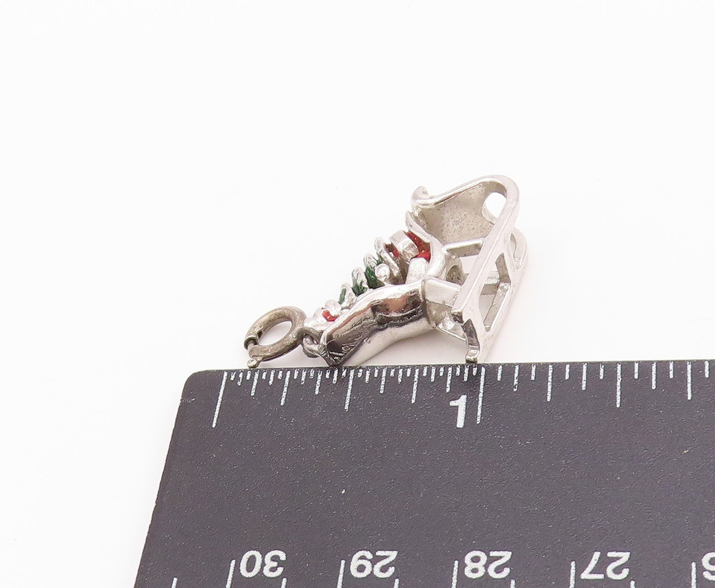 925 Sterling Silver Vintage Pendant Enameled Christmas Tree & Sled Charm PT24688