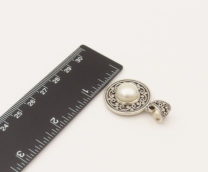 BALI 925 Silver  Vintage Swirl Flower & Freshwater Pearl Pendant  PT21966