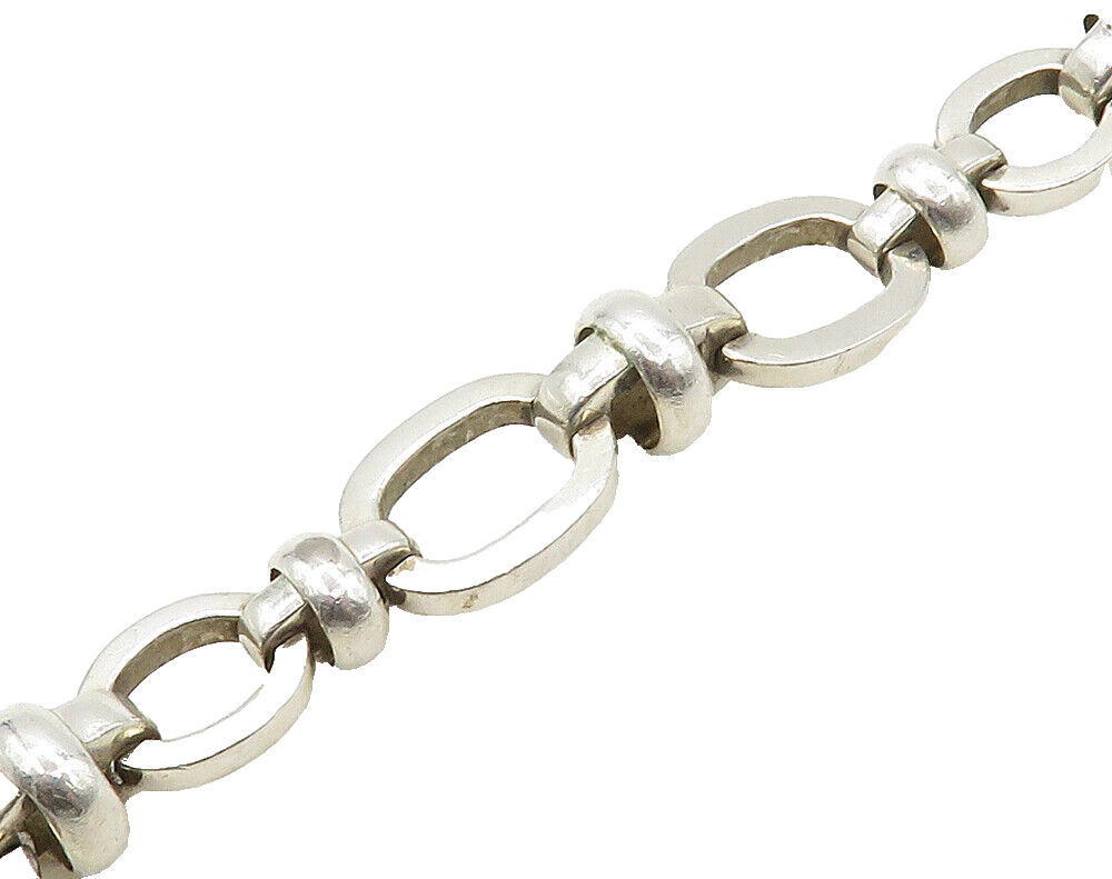 DESIGNER 925 Silver  Vintage Shiny Open Oval Hinge Link Chain Bracelet  BT6385