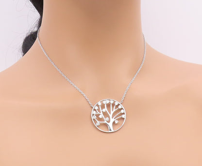 925 Sterling Silver  Vintage Cubic Zirconia Tree Of Life Chain Necklace NE3420