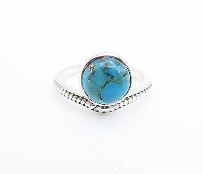925 Sterling Silver  Cabochon Cut Turquoise Shiny Band Ring Sz 6.5  RG7800