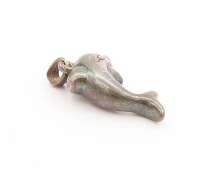 925 Sterling Silver Vintage Pendant Dark Tone Leaping Baby Dolphin Charm PT25029