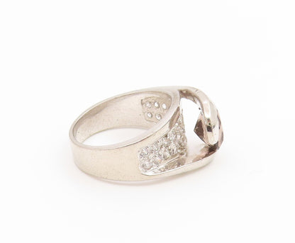 925 Sterling Silver Vintage Ring Classic Smoky Quartz & CZ Band  Sz 6  RG36913