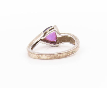 925 Sterling Silver Vintage Ring Triangle Amethyst Fire Opal Band Sz 6  RG33375