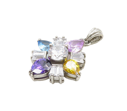 925 Sterling Silver  Sparkling Cubic Zirconia & Topaz Floral Pendant  PT13885