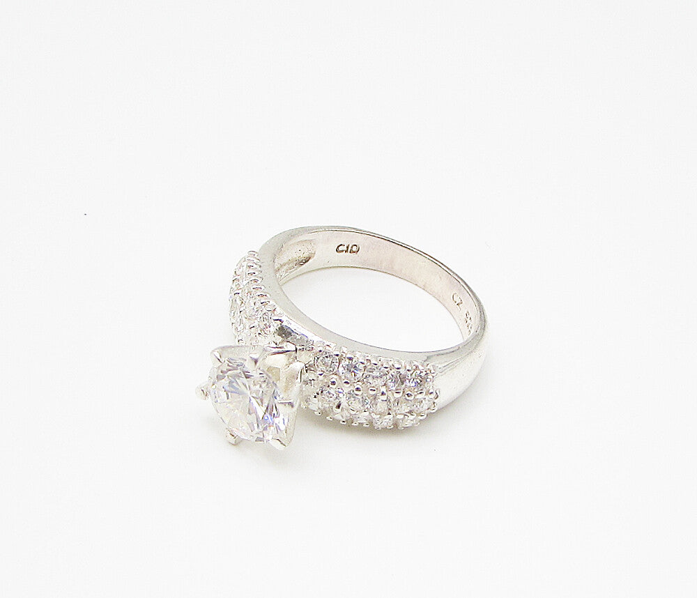 925 Sterling Silver  White Cubic Zirconia Engagement Ring Sz 6  RG2961