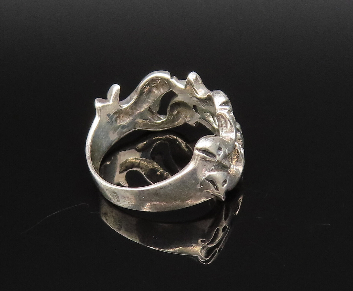 925 Sterling Silver  Vintage Double Row Whale Cutout Band Ring Sz 4.5  RG25775