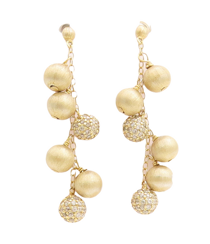 925 Sterling Silver Vintage Earrings Gold Plated Drop Round CZ  Beads  EG13268