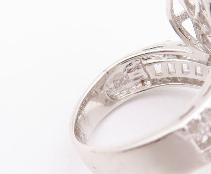 925 Sterling Silver Vintage Ring Bypass Circular Ends Beaded CZ  Sz 5  RG28003