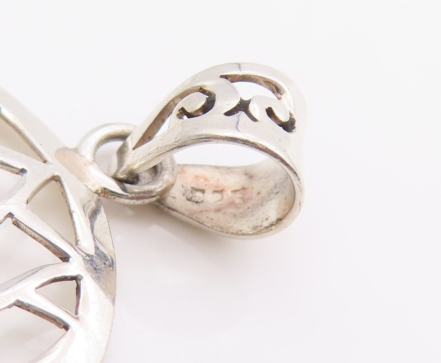 925 Sterling Silver Vintage Pendant Fire Opal Lotus Flower Cutout Medal  PT25565