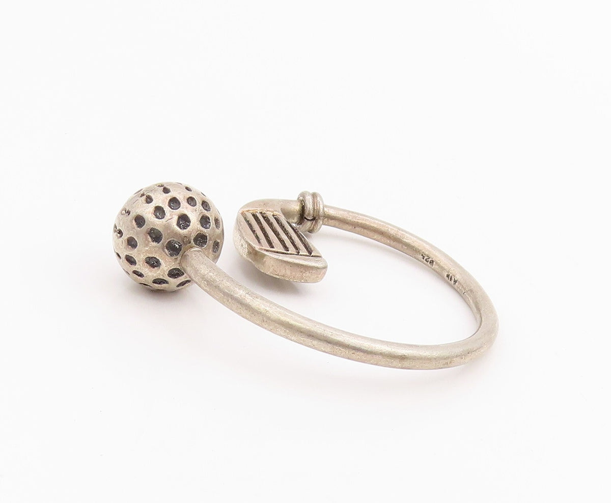 925 Sterling Silver Vintage Key Chain Dark Tone Hokey Stick & Ball  TR3878