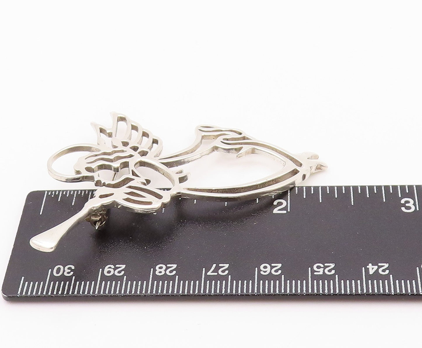 925 Sterling Silver Vintage Brooch Angel Stencil Cutout Playing Music  BP11597