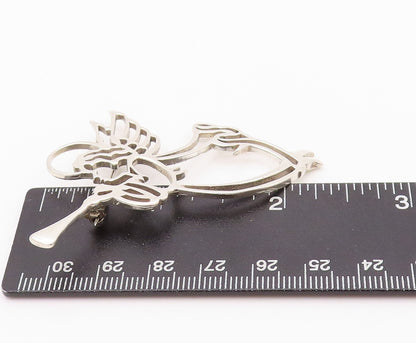 925 Sterling Silver Vintage Brooch Angel Stencil Cutout Playing Music  BP11597