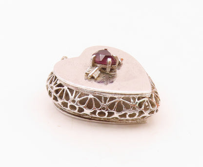 925 Silver  Vintage Purple Topaz Arrow Openwork Love Heart Pendant  PT21665