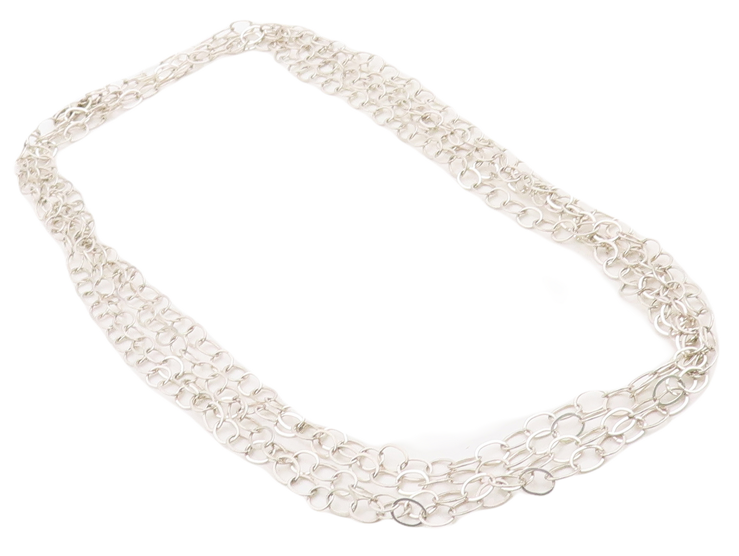 925 Sterling Silver Vintage Necklace Minimalist Very Long Linked Loops  NE4399