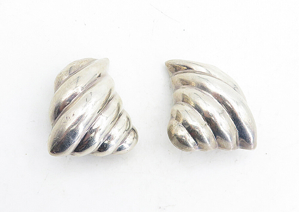 MEXICO 925 Sterling Silver  Vintage Fluted Hollow Non Pierce Earrings  EG2370