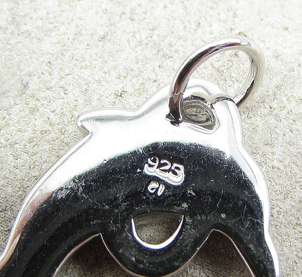 925 Sterling Silver Enamel Hoop Jumping Dolphin Charm Pendant PT1441