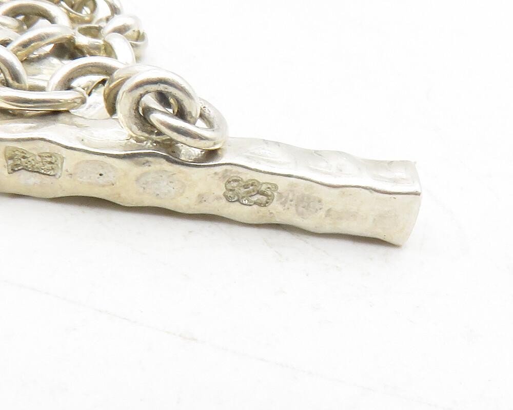 925 Sterling Silver  Vintage Hammered Open Square Chain Necklace  NE2081