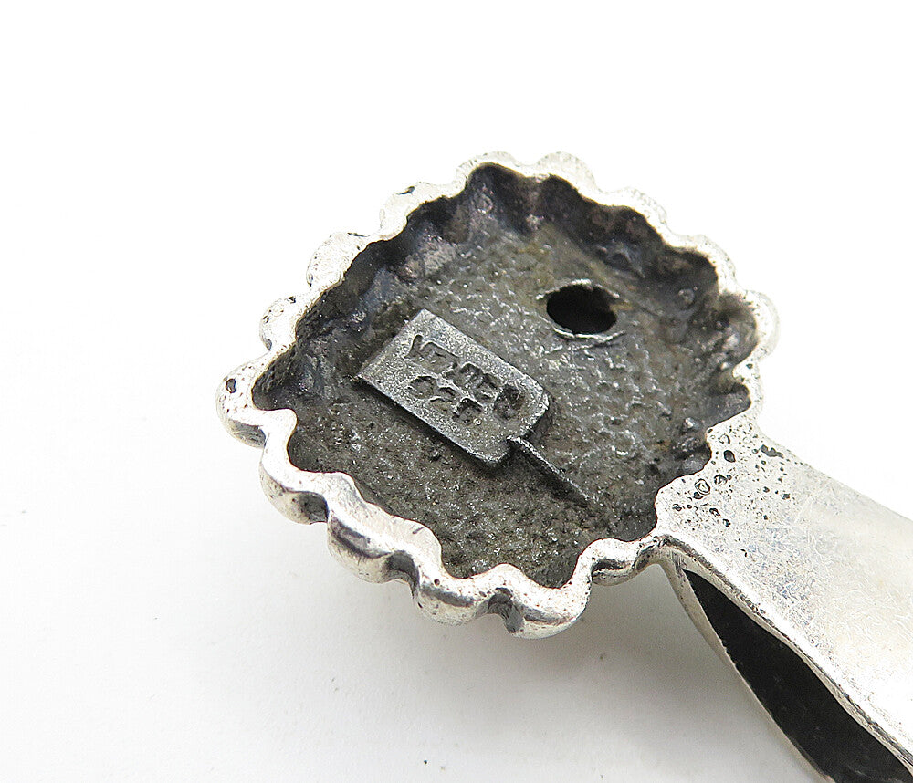 MEXICO 925 Silver  Vintage Hollow Fluted Oval Square Dome Drop Pendant  PT5114