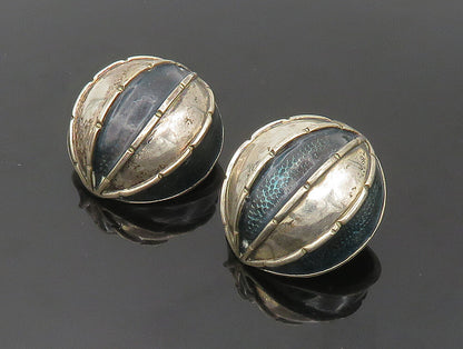 DESIGNER 925 Sterling Silver  Vintage Enamel Dome Non Pierce Earrings  EG11567