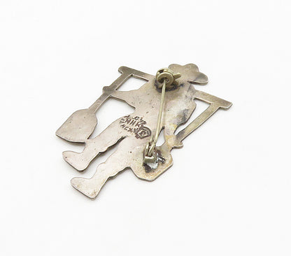 MEXICO 925 Sterling Silver  Vintage Man With Carrying Pole Brooch Pin  BP6240