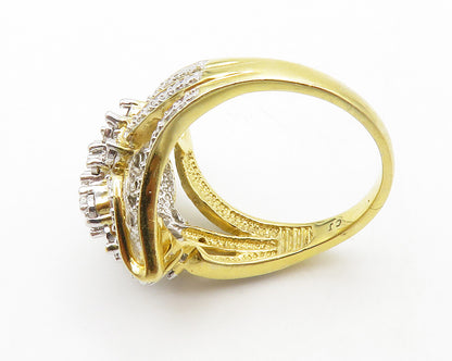 925 Silver  Genuine Diamonds Cluster Two Tone Cocktail Ring Sz 7  RG13385