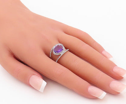 925 Sterling Silver Vintage Ring Cutout Topaz Band Oval Amethyst  Sz 7  RG29989