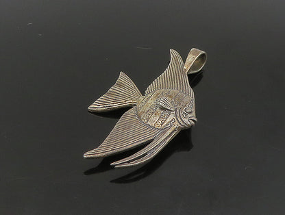 925 Sterling Silver  Vintage Dark Tone Etched Detail Fish Pendant  PT19523