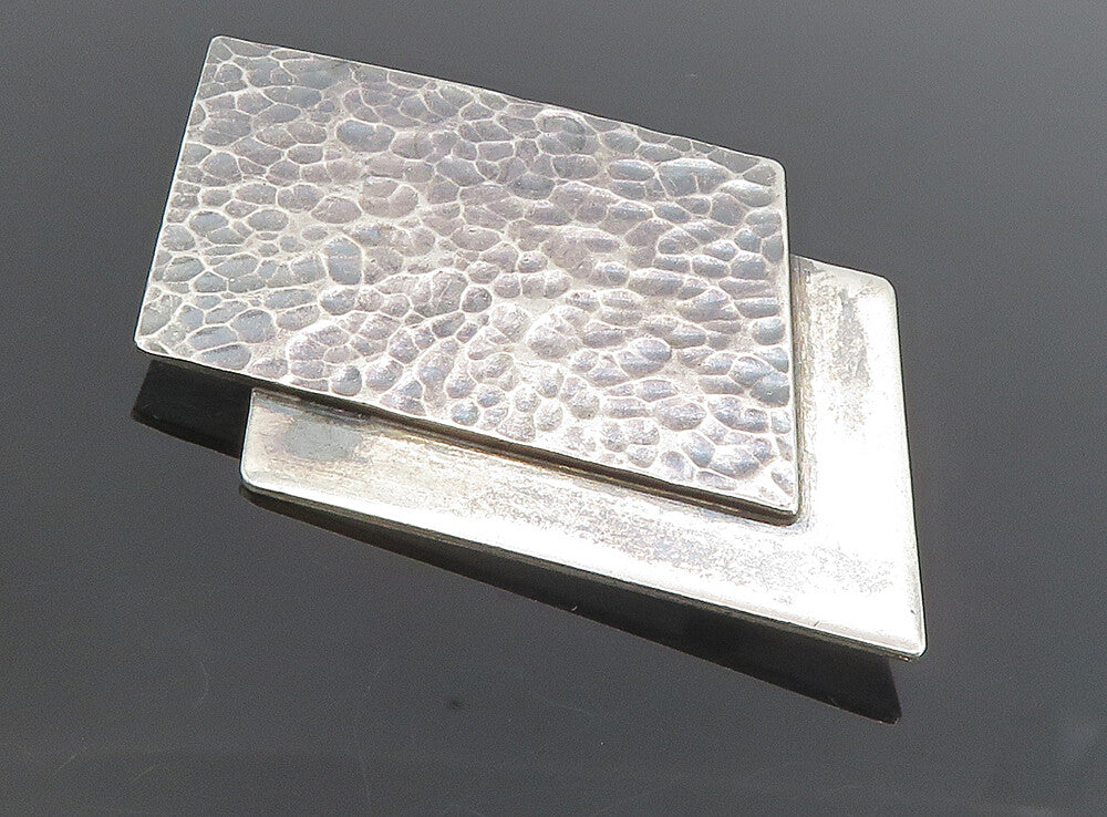 H&S 925 Sterling Silver  Vintage Dark Tone Hammered Square Brooch Pin  BP3313