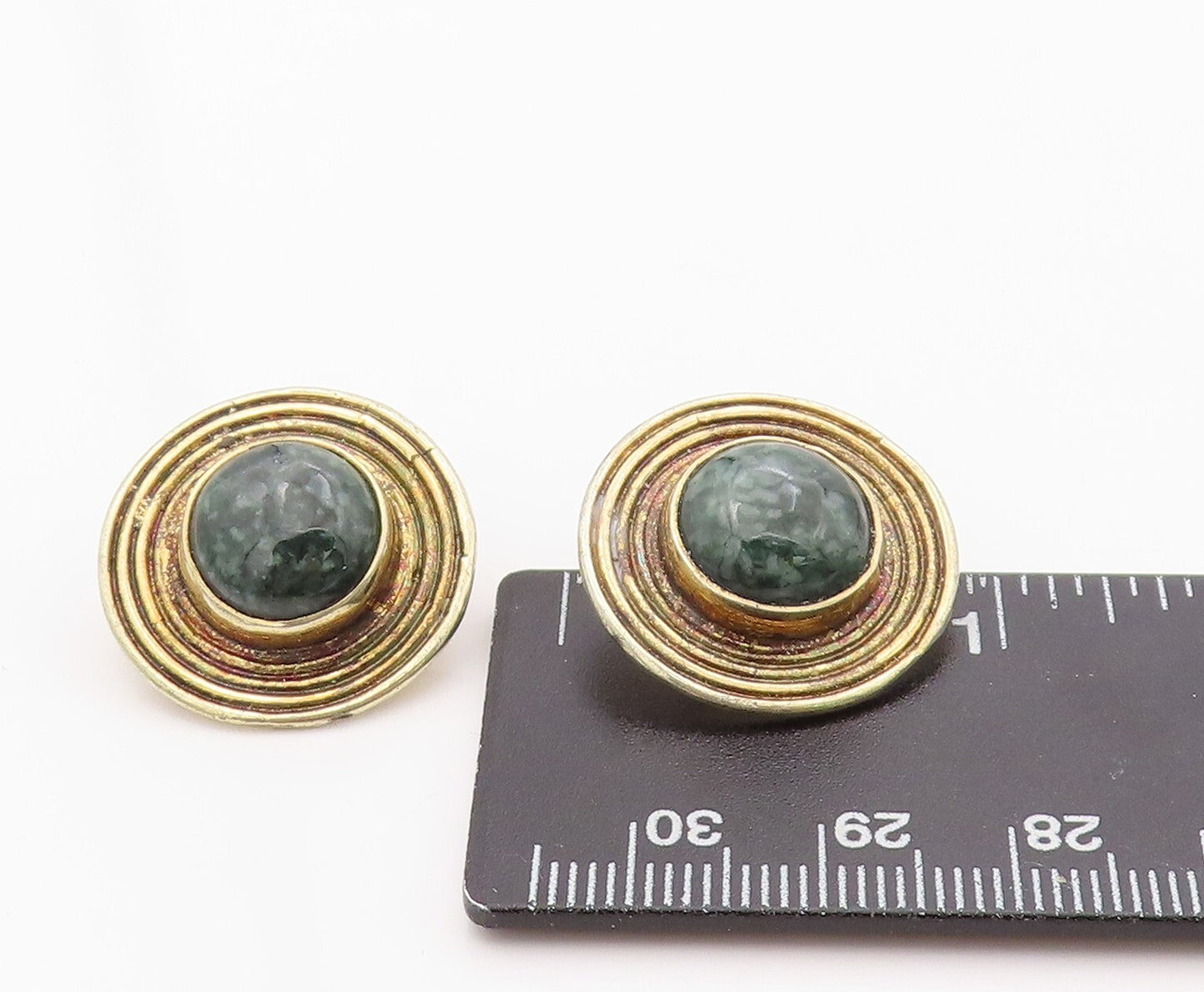 925 Sterling Silver Vintage Earrings Gold Plated Gemstone Halo Grooved   EG13440