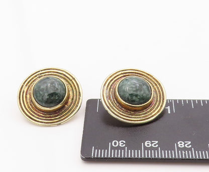 925 Sterling Silver Vintage Earrings Gold Plated Gemstone Halo Grooved   EG13440