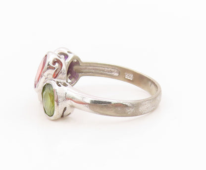 925 Sterling Silver Vintage Ring Oval Cut Multi Gemstone Band  Sz 8  RG35842