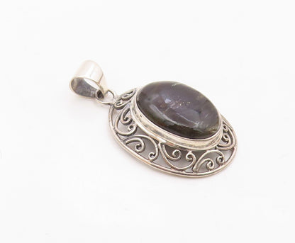 925 Sterling Silver  Vintage Cabochon Cut Obsidian Twist Pendant  PT14367