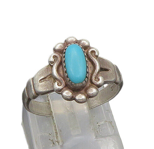 POST BELL 925 Sterling Silver  Vintage Turquoise Swirl Band Ring Sz 5  RG23592