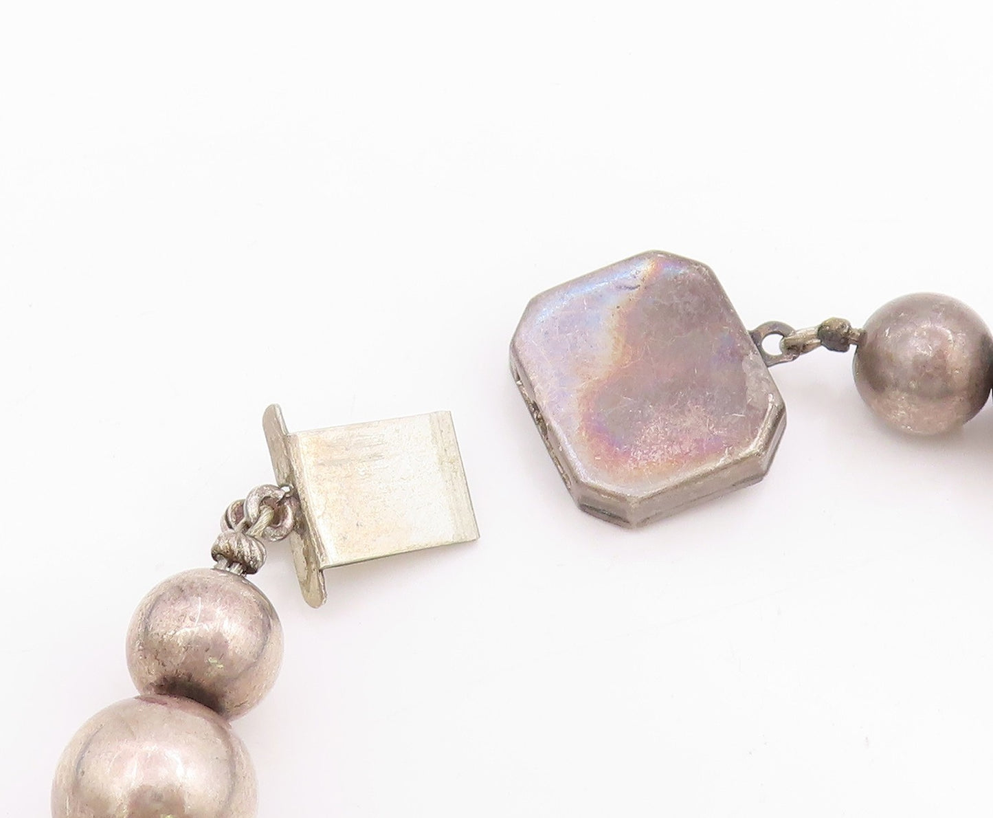 925 Sterling Silver Vintage Necklace Spherical Bead Brutalist Design  NE4728