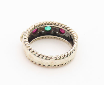 925 Sterling Silver Vintage Ring Multi Gemstone Twisted Rope Band  Sz 6  RG36742