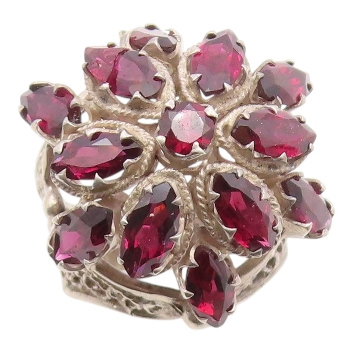 925 Sterling Silver Vintage Ring Amethyst Openwork Flower Band  Sz 8  RG35644