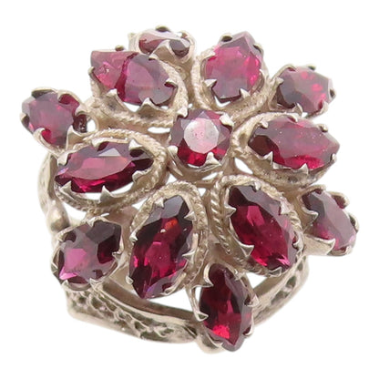 925 Sterling Silver Vintage Ring Amethyst Openwork Flower Band  Sz 8  RG35644