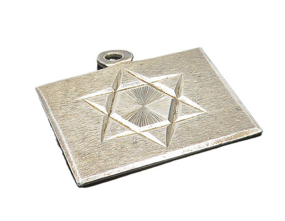 MEXICO 925 Sterling Silver  Vintage Etched Star Square Drop Pendant  PT9426
