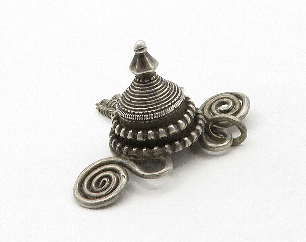 925 Sterling Silver  Vintage Modernist Swirl Dark Tone Dome Pendant  PT12623