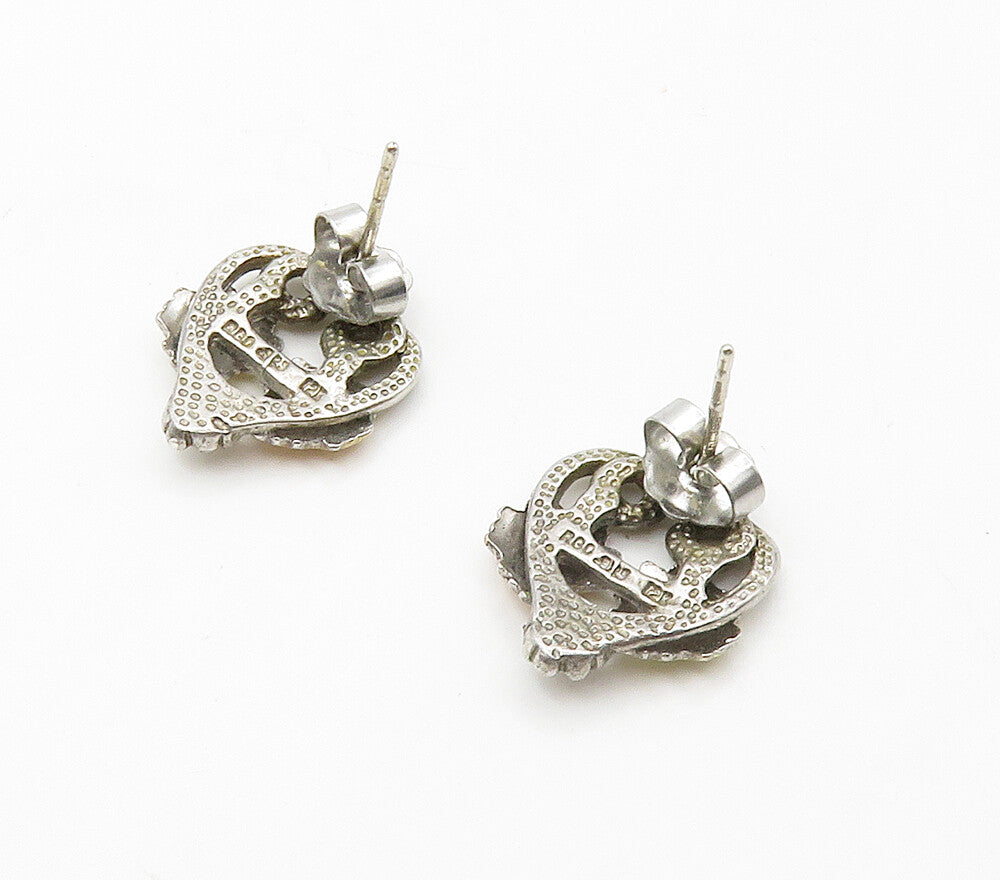 925 Silver & 12K GOLD  Vintage 2 Tone Floral Leaf Shiny Drop Earrings  EG8070