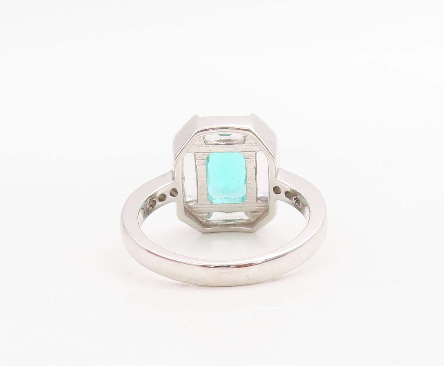 925 Sterling Silver Vintage Ring Rectangle Sea Green & White CZ  Sz 7.5  RG30706